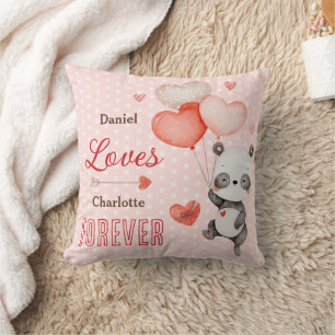 Cute Panda Love Red Heart Balloons Valentine's Cushion