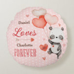 Cute Panda Love Red Heart Balloons Valentine's Round Cushion<br><div class="desc">This throw pillow keepsake features an adorable panda bear holding heart-shaped balloons with a space to write your love message. Perfect as a Valentine’s Day gift, anniversary surprise, a thoughtful way to show your love, this pillow is a loveable reminder of the joy you share. Cuddle up in style with...</div>