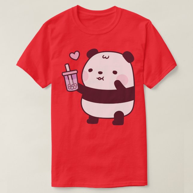 Cute Panda Loves Taro Bubble Tea T-Shirt (Design Front)