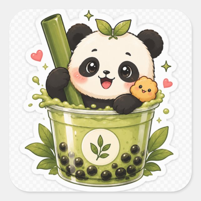 Cute Panda Matcha Bubble Tea Sticker | Kawaii Anim (Front)