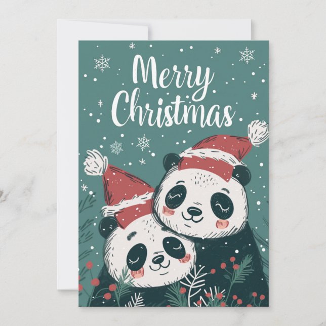 Cute Panda Merry Christmas  Holiday Card (Front)