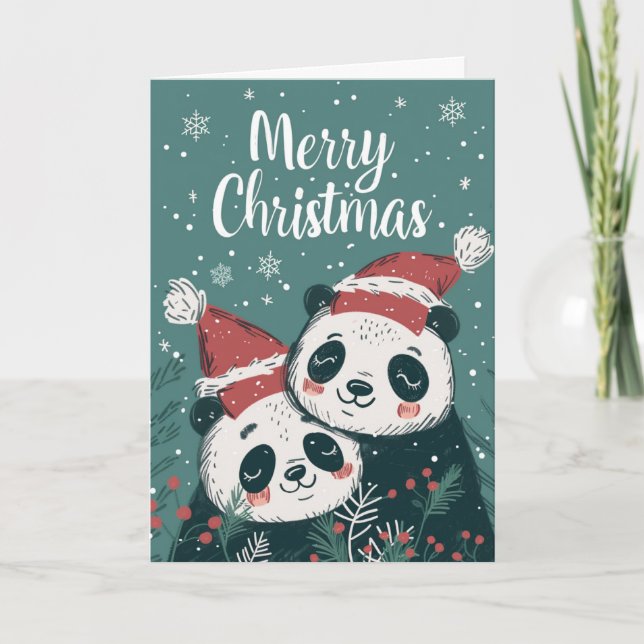 Cute Panda Merry Christmas Personalised Holiday Card (Front)