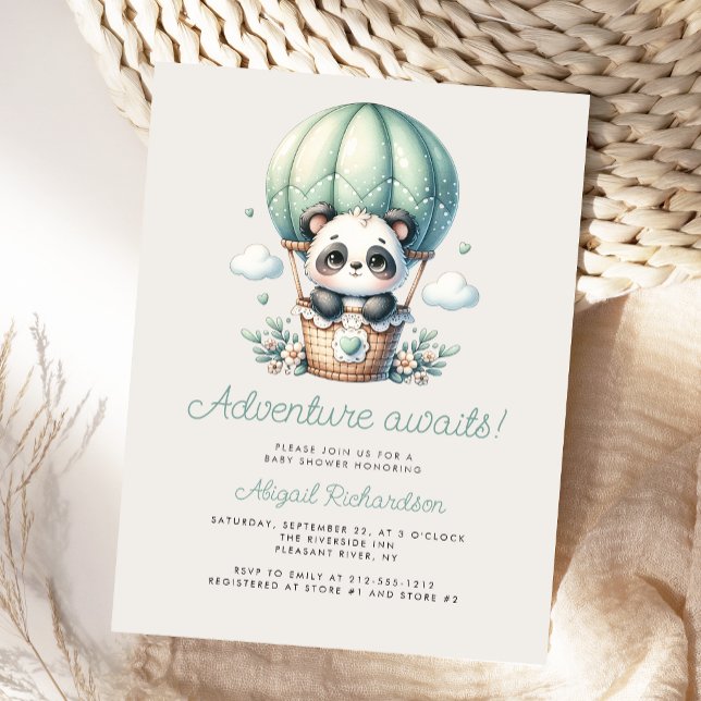 Cute Panda Mint Green Hot Air Balloon Baby Shower Postcard (Creator Uploaded)
