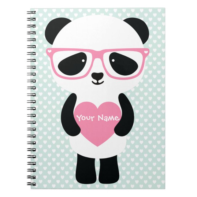 Cute Panda Mint/Pink Notebook (Front)
