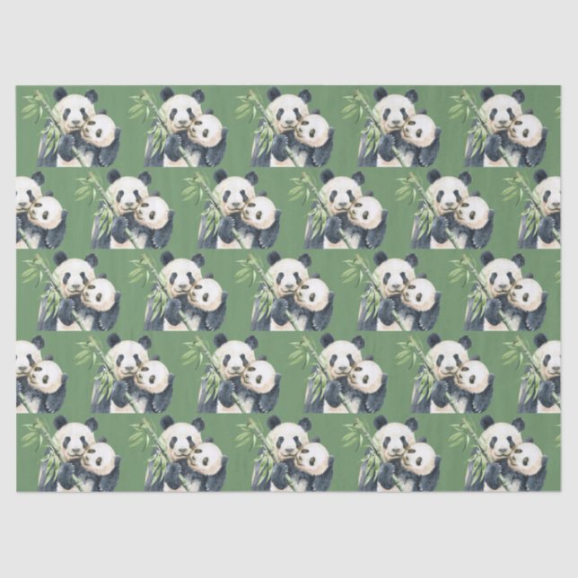 Cute Panda Mother And Baby Bamboo Pattern Tissue Paper (Front)