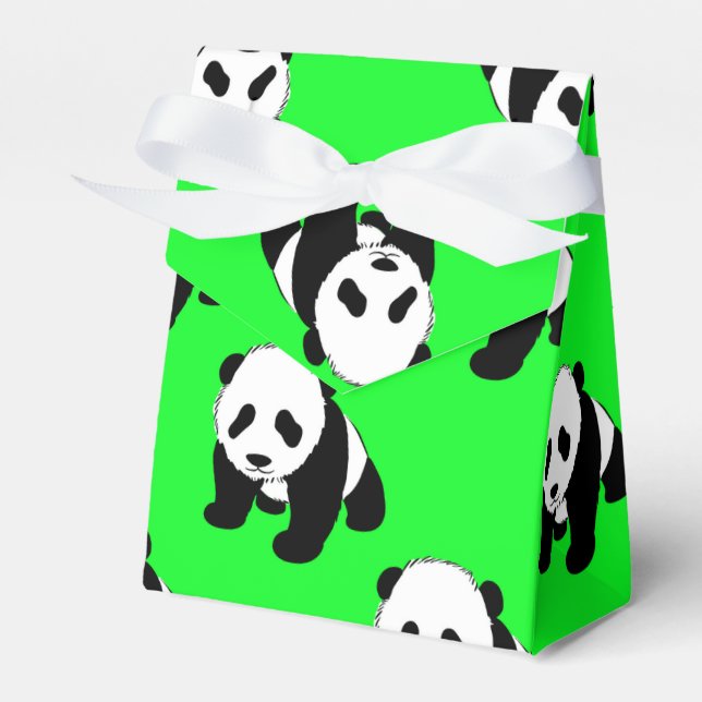 Cute Panda; Neon Green, Black & White Favour Box (Front Side)