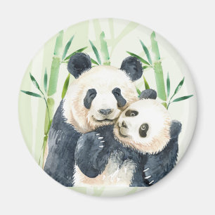 Cute Panda Pair & Bamboo Watercolor Magnet