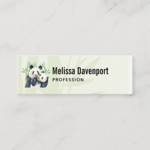 Cute Panda Pair & Bamboo Watercolor Mini Business Card