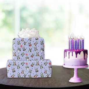 Cute Panda Pattern Birthday   Purple Wrapping Paper