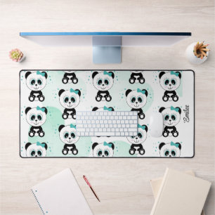 Cute Panda Pattern (Mint Green) Desk Mat