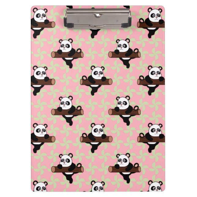 Cute Panda Pattern on Pink – Kawaii Seamless  Clipboard (Front)