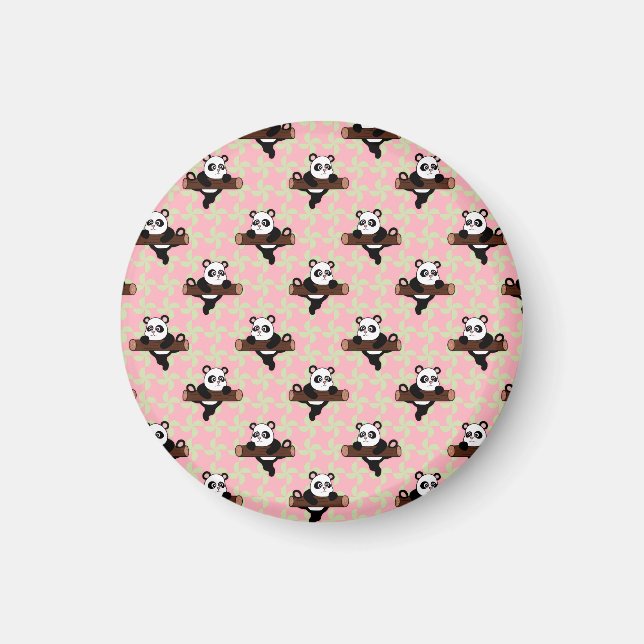 Cute Panda Pattern on Pink – Kawaii Seamless  Magnet (Front)