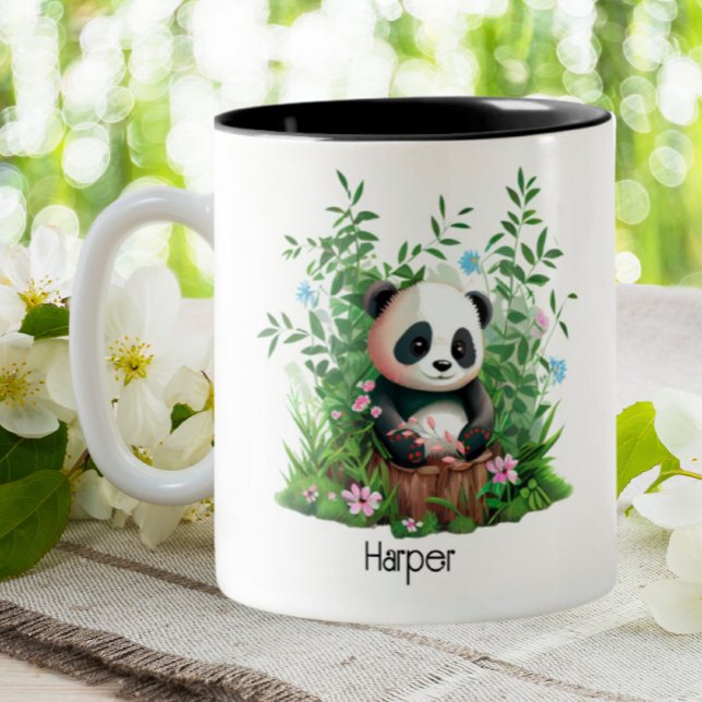 Cute Panda Personalised  Two-Tone Coffee Mug (Creator Uploaded)