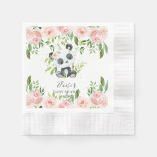 Cute Panda Pink Floral Bamboo Baby Shower Birthday Napkin