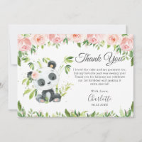 Cute Panda Pink Floral Greenery Birthday Party