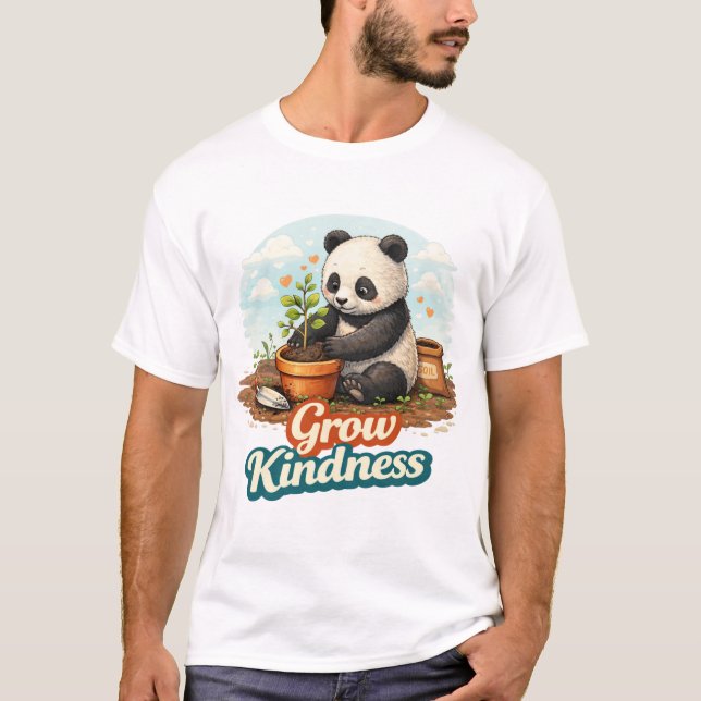 Cute Panda Planting Tree – Grow Kindness T-Shirt (Front)
