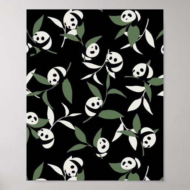 Cute Panda Playing Bamboo Garden Poster (Front)