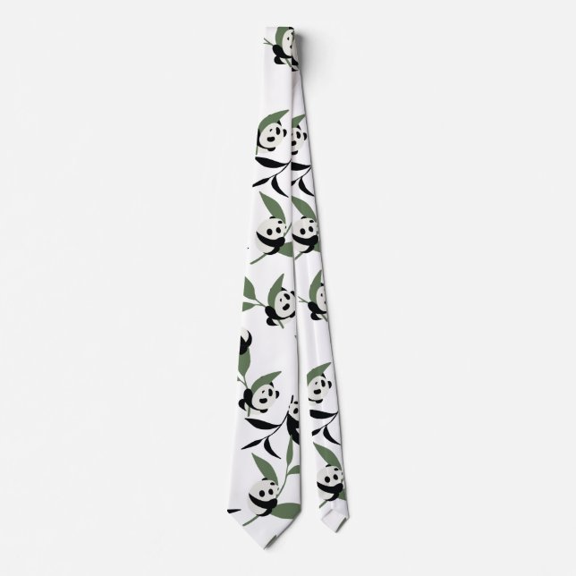 Cute Panda Playing Bamboo Garden White Ver Tie (Front)