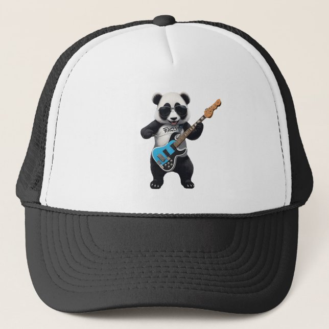 Cute Panda Playing Guitar, Music Panda Lovers Trucker Hat (Front)