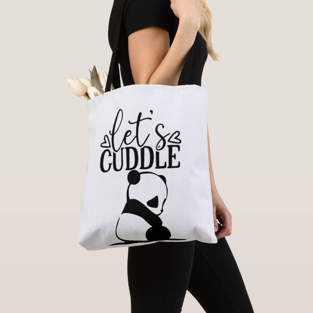Cute panda printed cuddle quote  tote bag (Close Up)