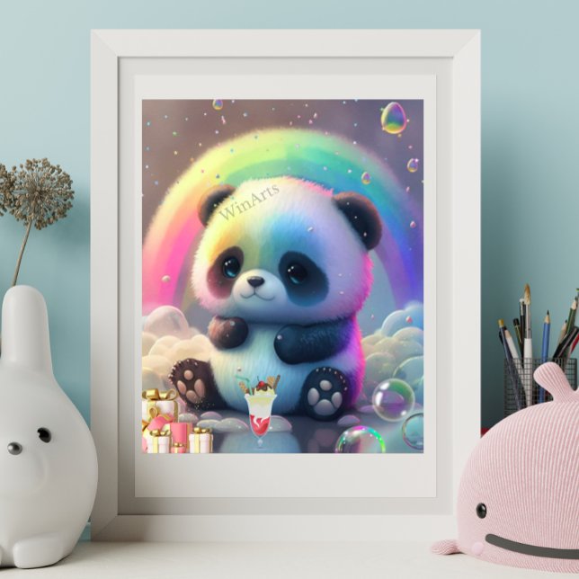 Cute Panda Rainbow Colourful Modern Nursery Art  Poster (Creator Uploaded)