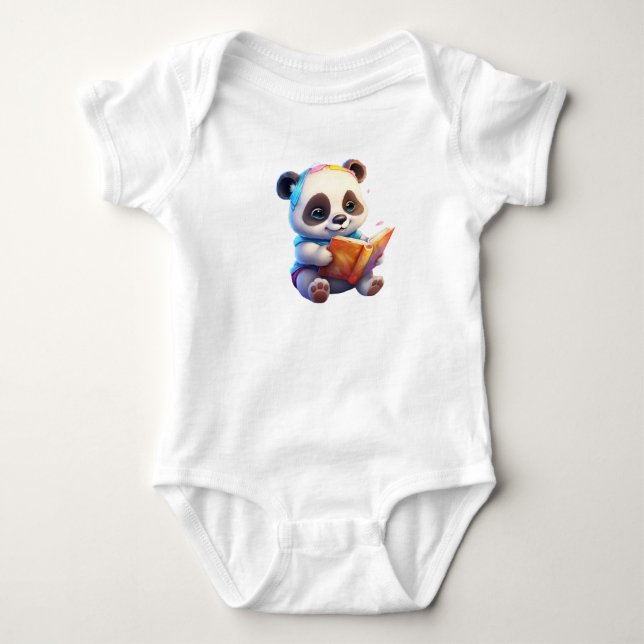 Cute panda reading baby bodysuit (Front)