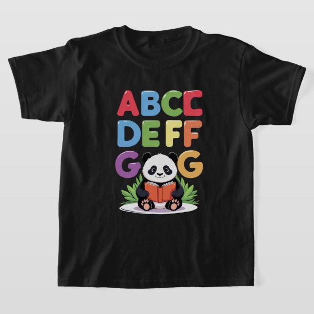 Cute Panda Reading – Colourful ABCD FG T-Shirt (Laydown)