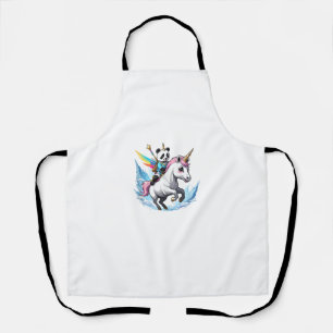 Cute Panda Riding Unicorn Girls Kids Women Rainbow Apron
