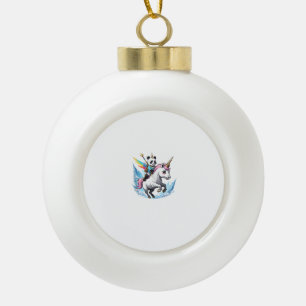 Cute Panda Riding Unicorn Girls Kids Women Rainbow Ceramic Ball Christmas Ornament