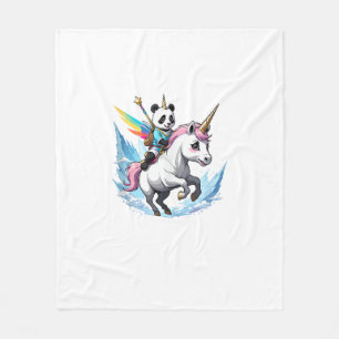 Cute Panda Riding Unicorn Girls Kids Women Rainbow Fleece Blanket