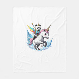 Cute Panda Riding Unicorn Girls Kids Women Rainbow Fleece Blanket