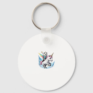 Cute Panda Riding Unicorn Girls Kids Women Rainbow Key Ring