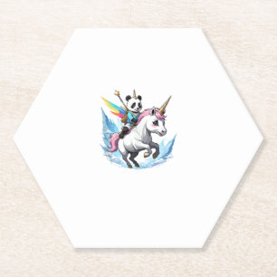 Cute Panda Riding Unicorn Girls Kids Women Rainbow Paper Coaster
