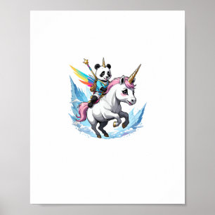 Cute Panda Riding Unicorn Girls Kids Women Rainbow Poster