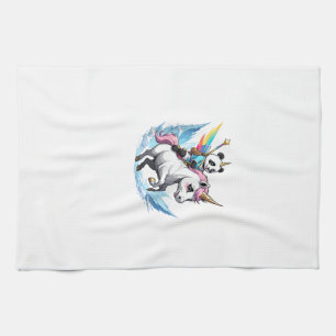 Cute Panda Riding Unicorn Girls Kids Women Rainbow Tea Towel