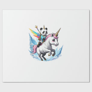 Cute Panda Riding Unicorn Girls Kids Women Rainbow Wrapping Paper