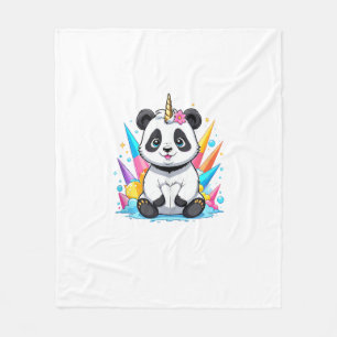 Cute Panda Riding Unicorn Girls Women Rainbow Tank Fleece Blanket