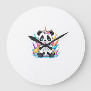 Cute Panda Riding Unicorn Girls Women Rainbow Tank Large Clock