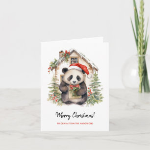 Cute Panda Santa Christmas House Card