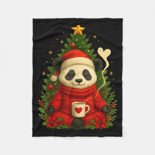 Cute Panda Santa Coffee Holiday Tee For Animal Lov Fleece Blanket