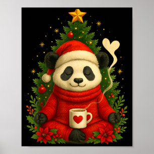 Cute Panda Santa Coffee Holiday Tee For Animal Lov Poster