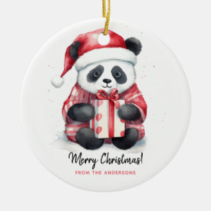Cute Panda Santa Merry Christmas Ceramic Ornament