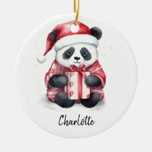 Cute Panda Santa Merry Christmas Ceramic Ornament