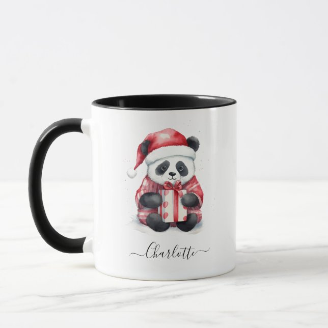 Cute Panda Santa Merry Christmas Holiday Mug (Left)