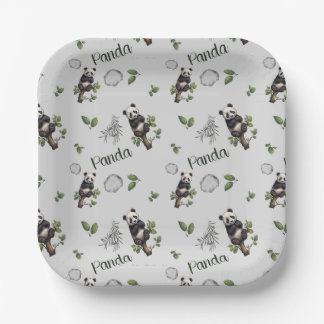 Cute Panda Seamless Pattern  Paper Plate