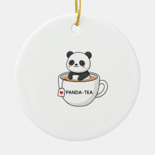 Cute Panda Sitting In A Tea Cup Ceramic Ornament