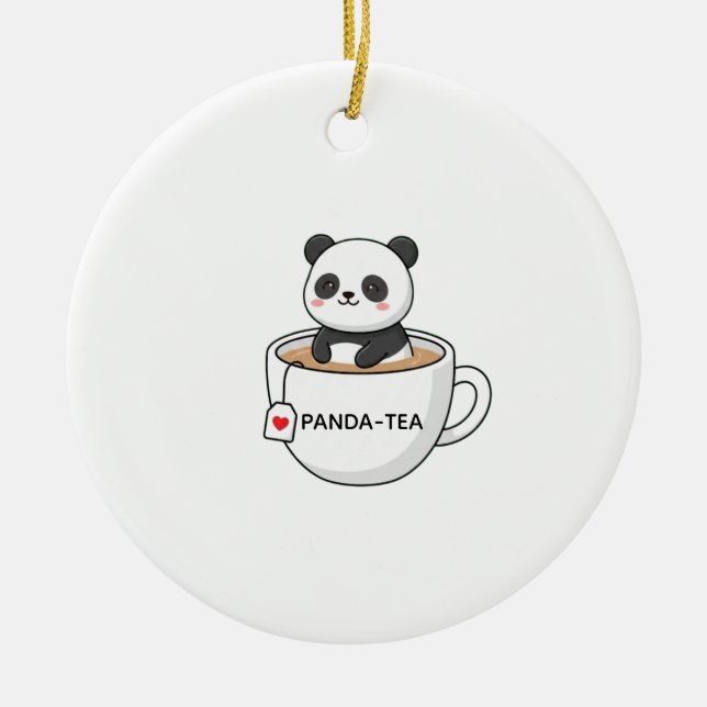 Cute Panda Sitting In A Tea Cup Ceramic Ornament (Front)