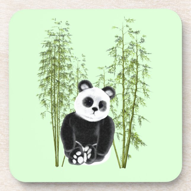 Cute Panda Sitting In Bamboo Coaster (Front)