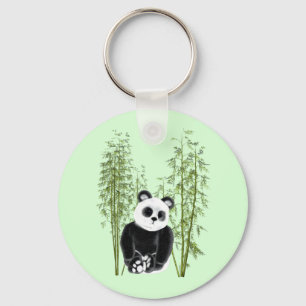 Cute  Panda Sitting in Bamboo Key Ring