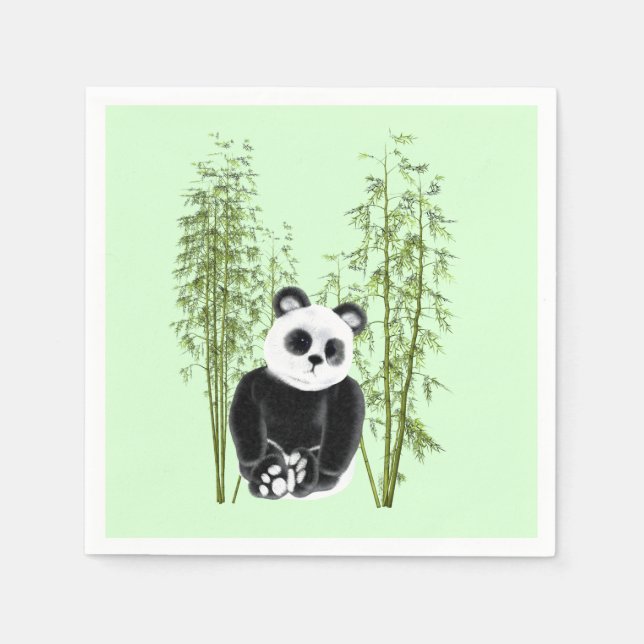 Cute Panda Sitting in Bamboo Napkin (Front)